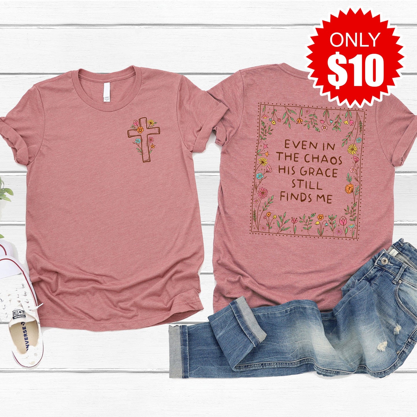 His Grace Tee - Heather Mauve - 10
