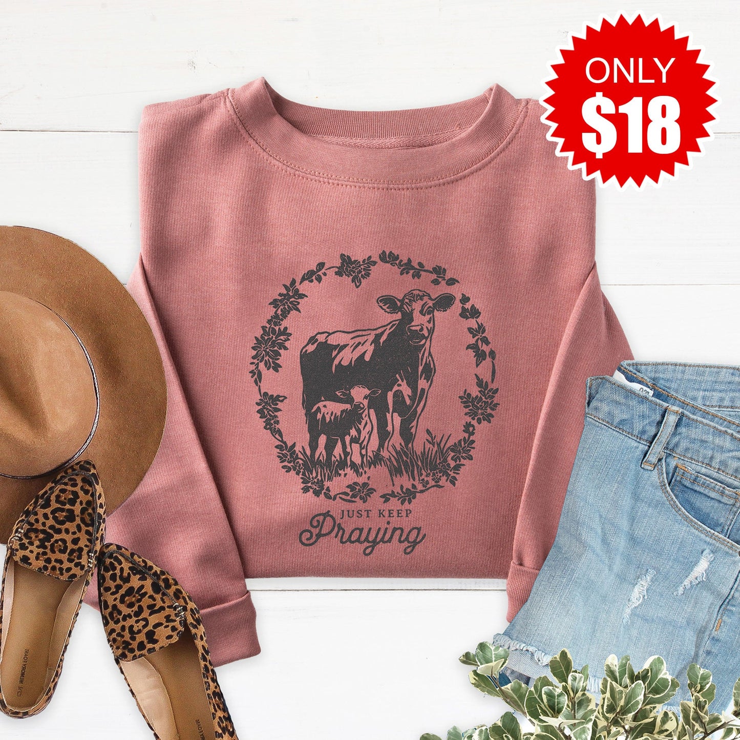 Just Keep Praying Sweatshirt - Heather Mauve - 18