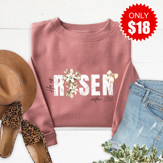 He Is Risen Sweatshirt - Heather Mauve - 18