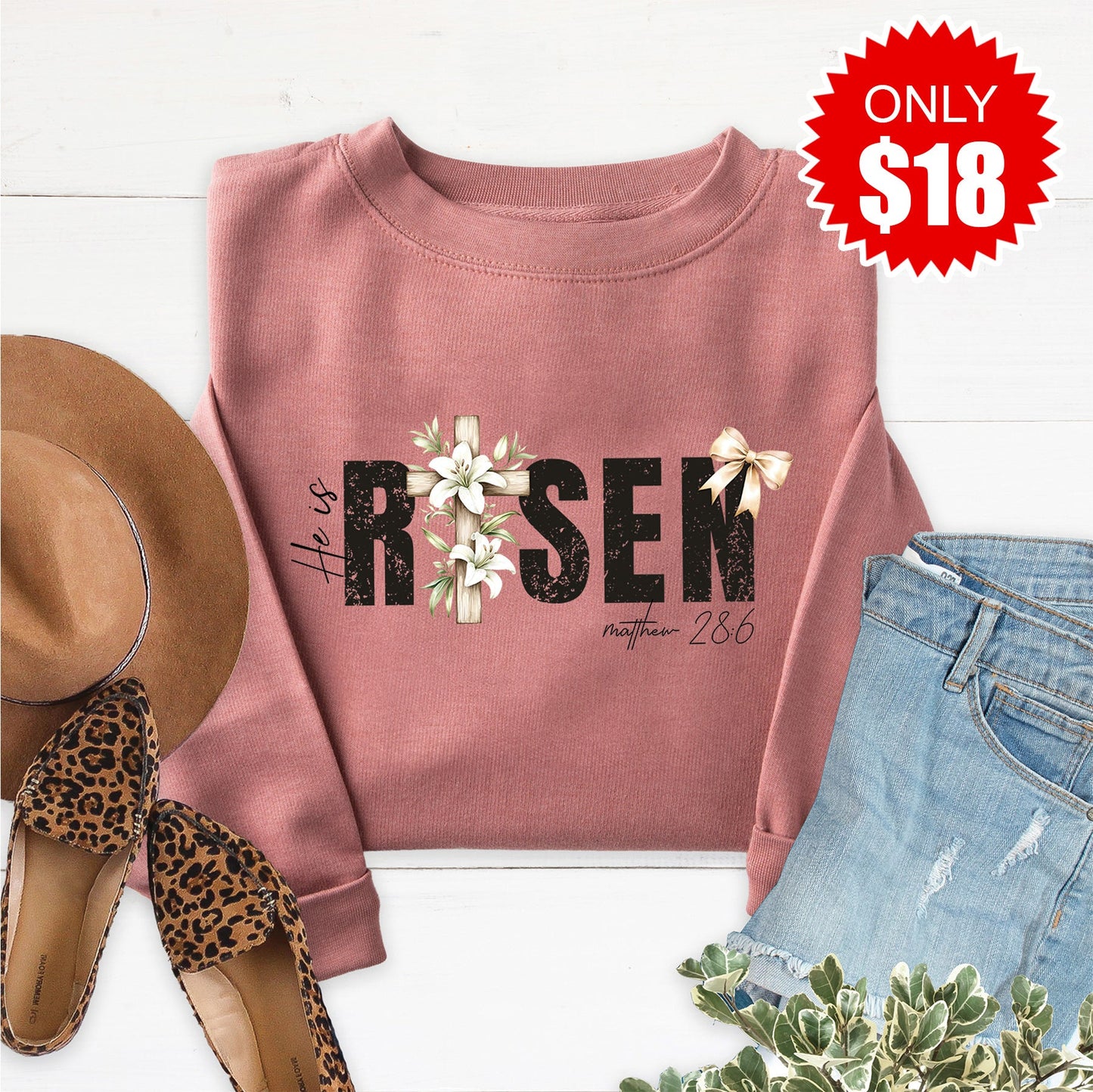 He Is Risen Sweatshirt - Heather Mauve - 18