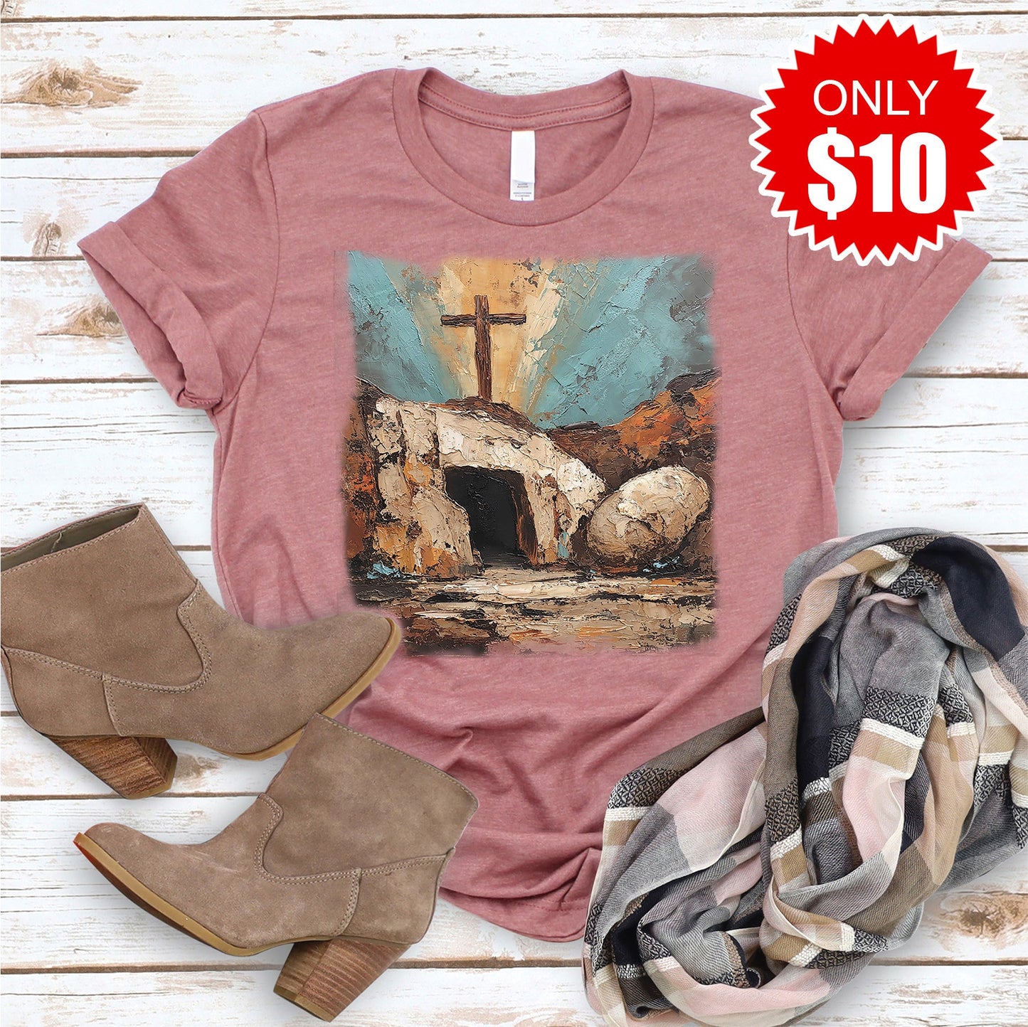 He Is Risen Tee - Heather Mauve - 10