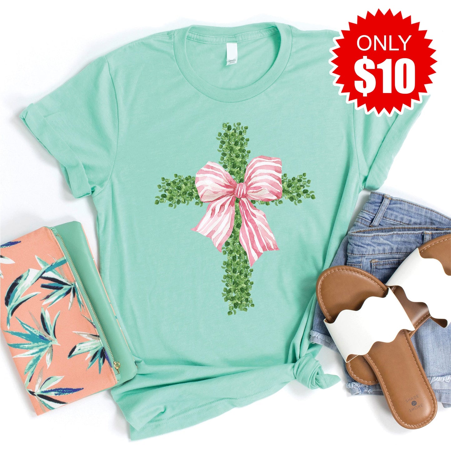 Cross Tee - Heather Mint - 10
