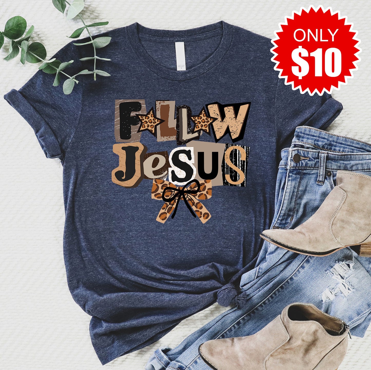 Follow Jesus Tee - Heather Navy - 10