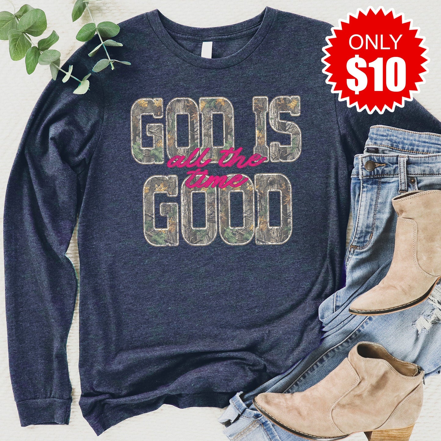 God Is Good Long Sleeve - Heather Navy - 10