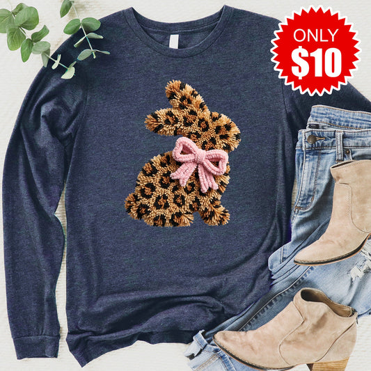 Leopard Bunny Long Sleeve - Heather Navy - 10
