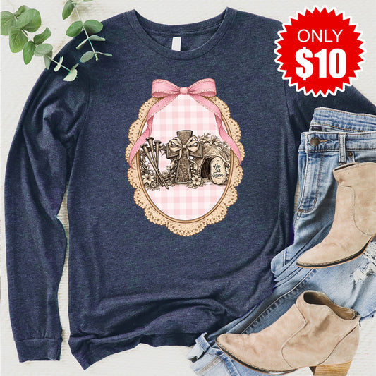 He Is Risen Long Sleeve - Heather Navy - 10