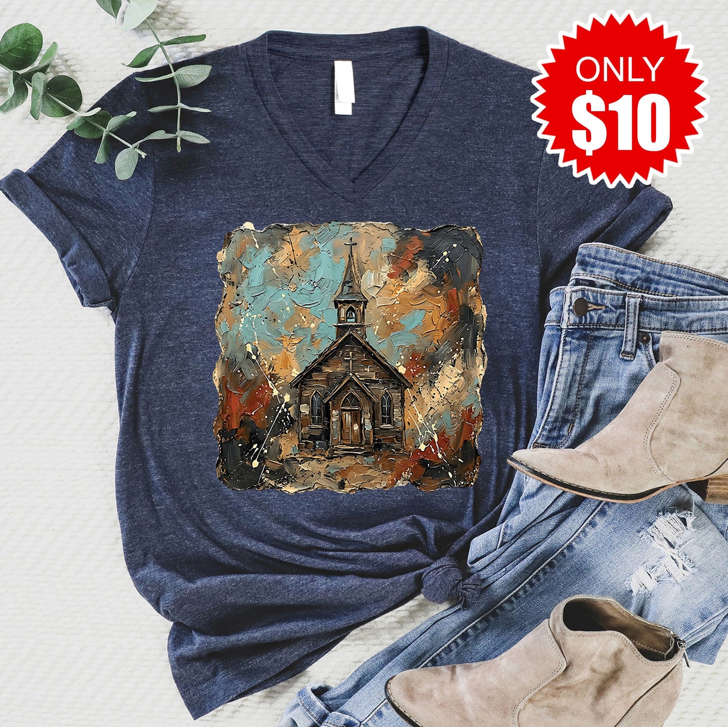 Church V-Neck - Heather Navy - 10