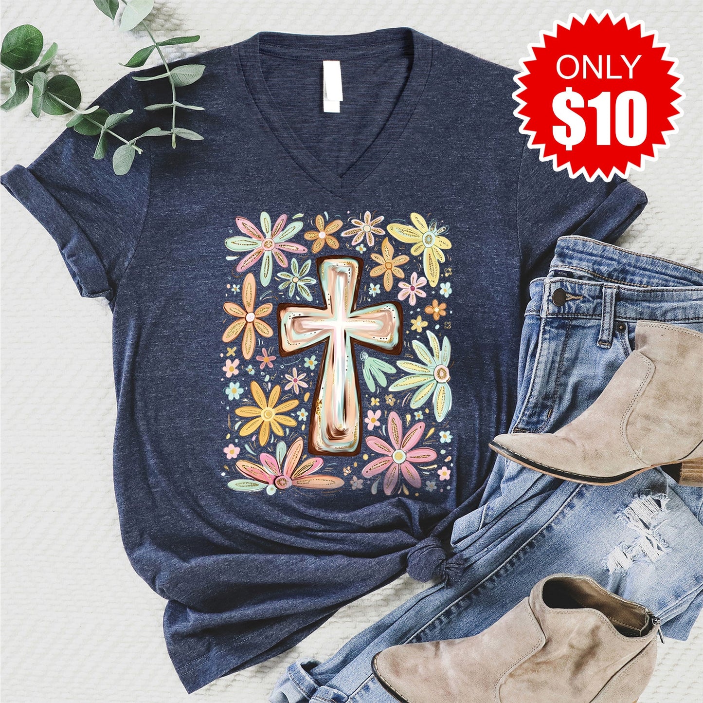 Cross V-Neck - Heather Navy - 10
