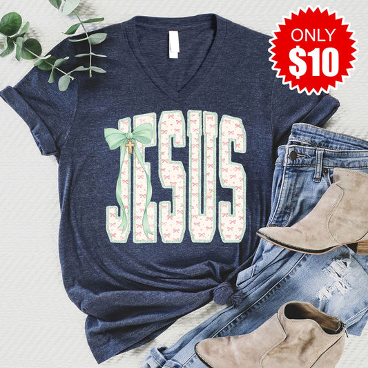 Jesus V-Neck - Heather Navy - 10