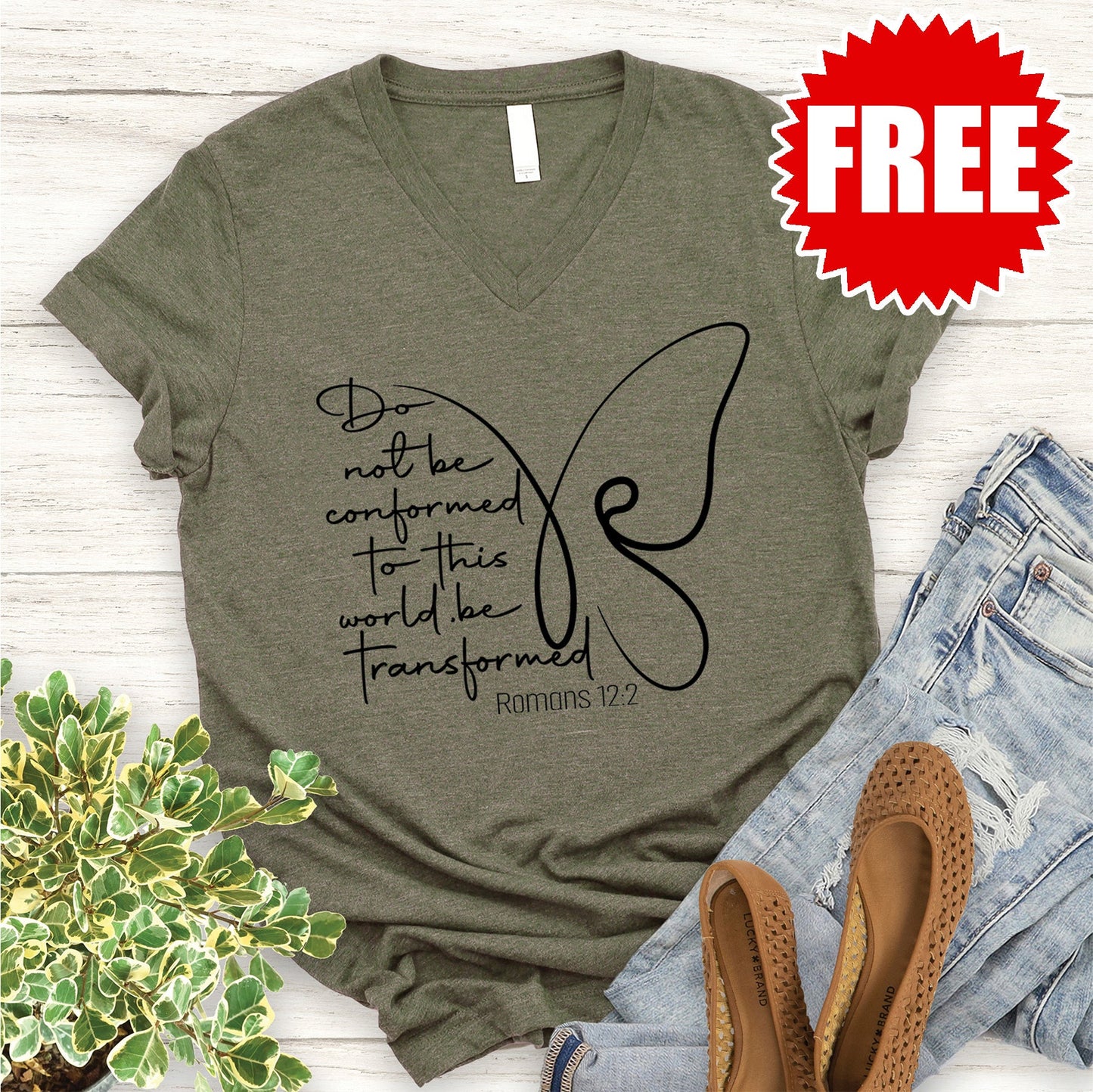 Do Not Be V-Neck - Heather Olive - 0