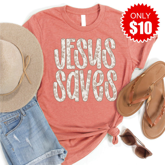 Jesus Saves Tee - Heather Papaya - 10
