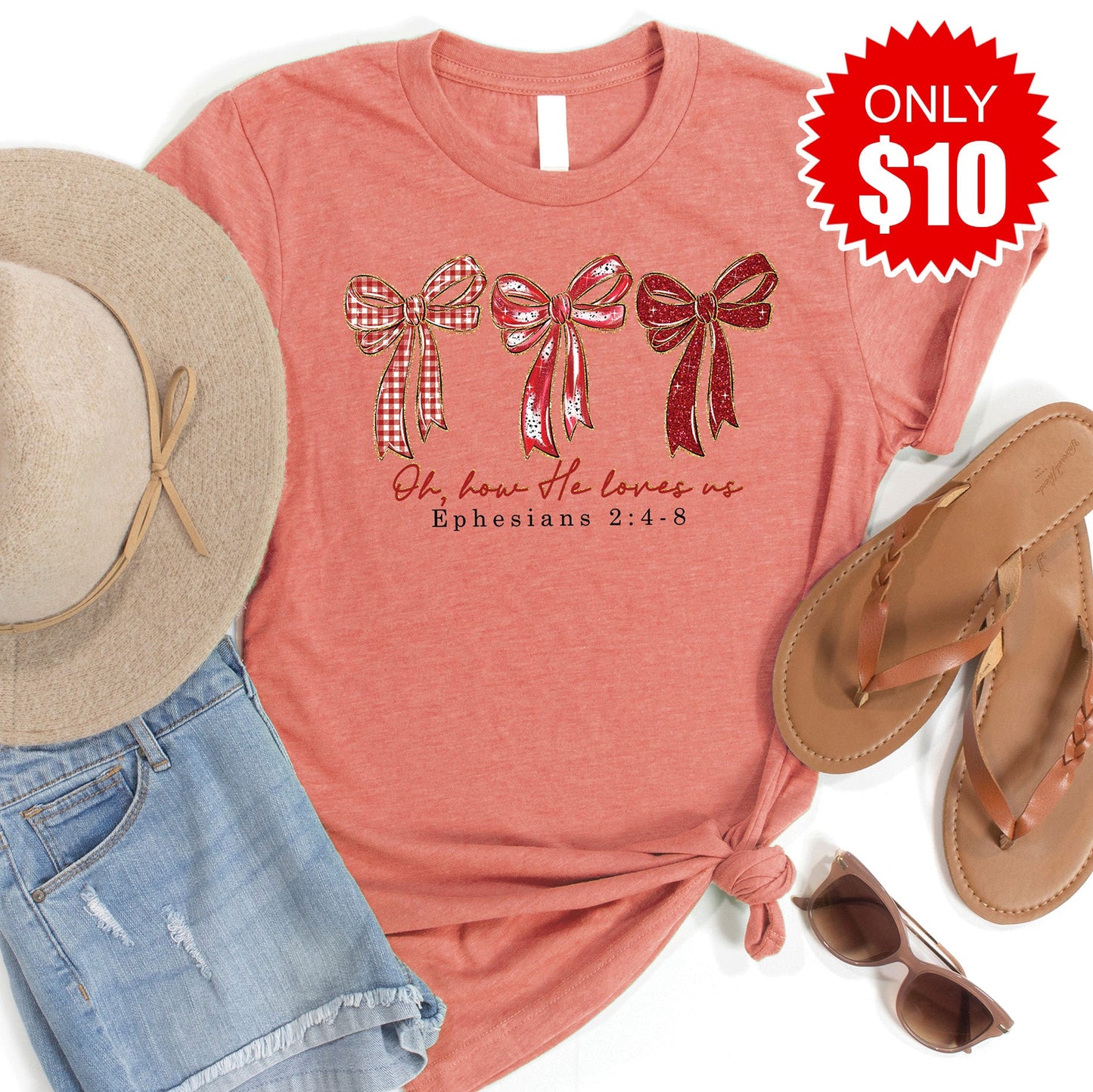 How He Loves Us Tee - Heather Papaya - 10