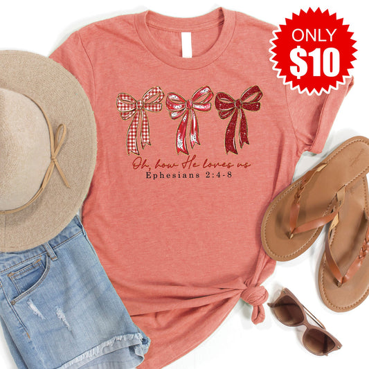 How He Loves Us Tee - Heather Papaya - 10
