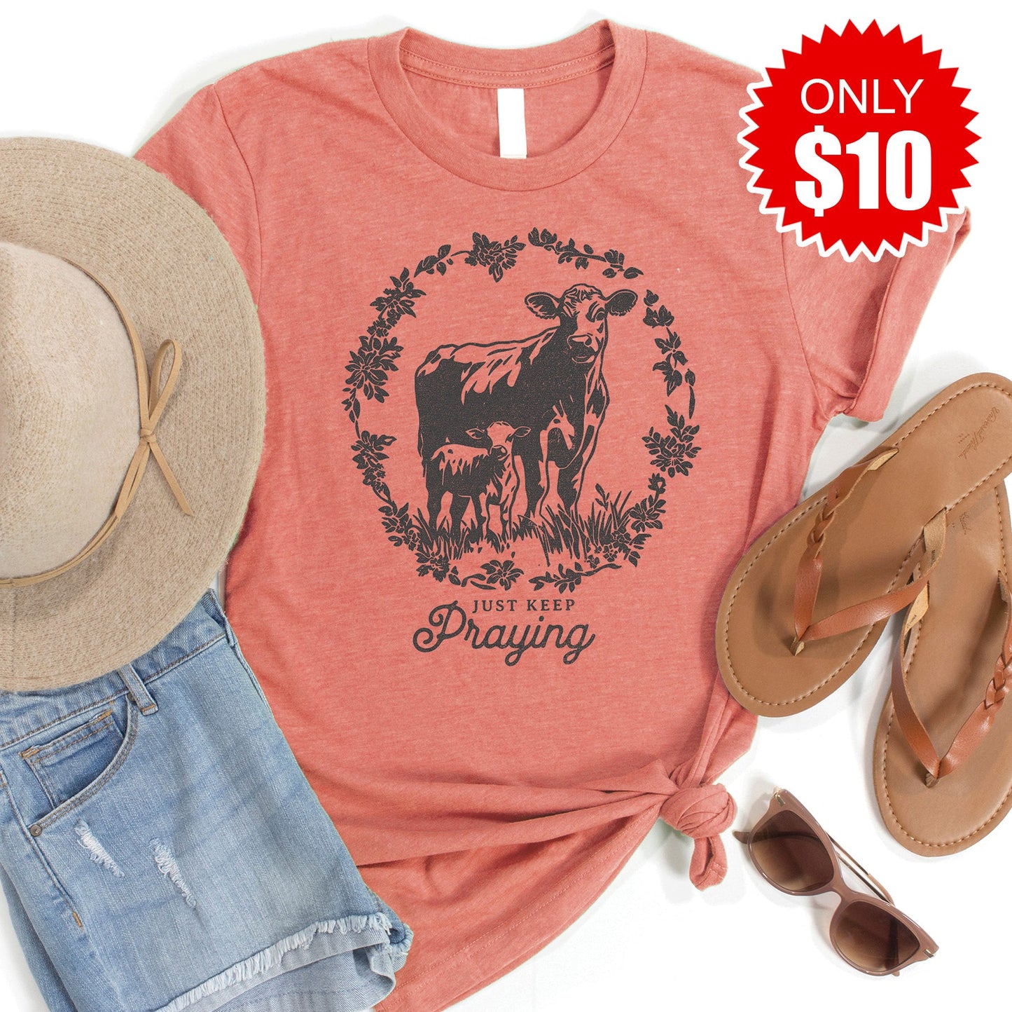 Just Keep Praying Tee - Heather Papaya - 10