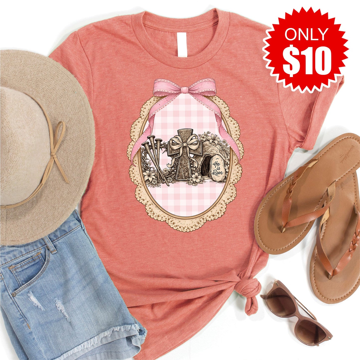 He Is Risen Tee - Heather Papaya - 10