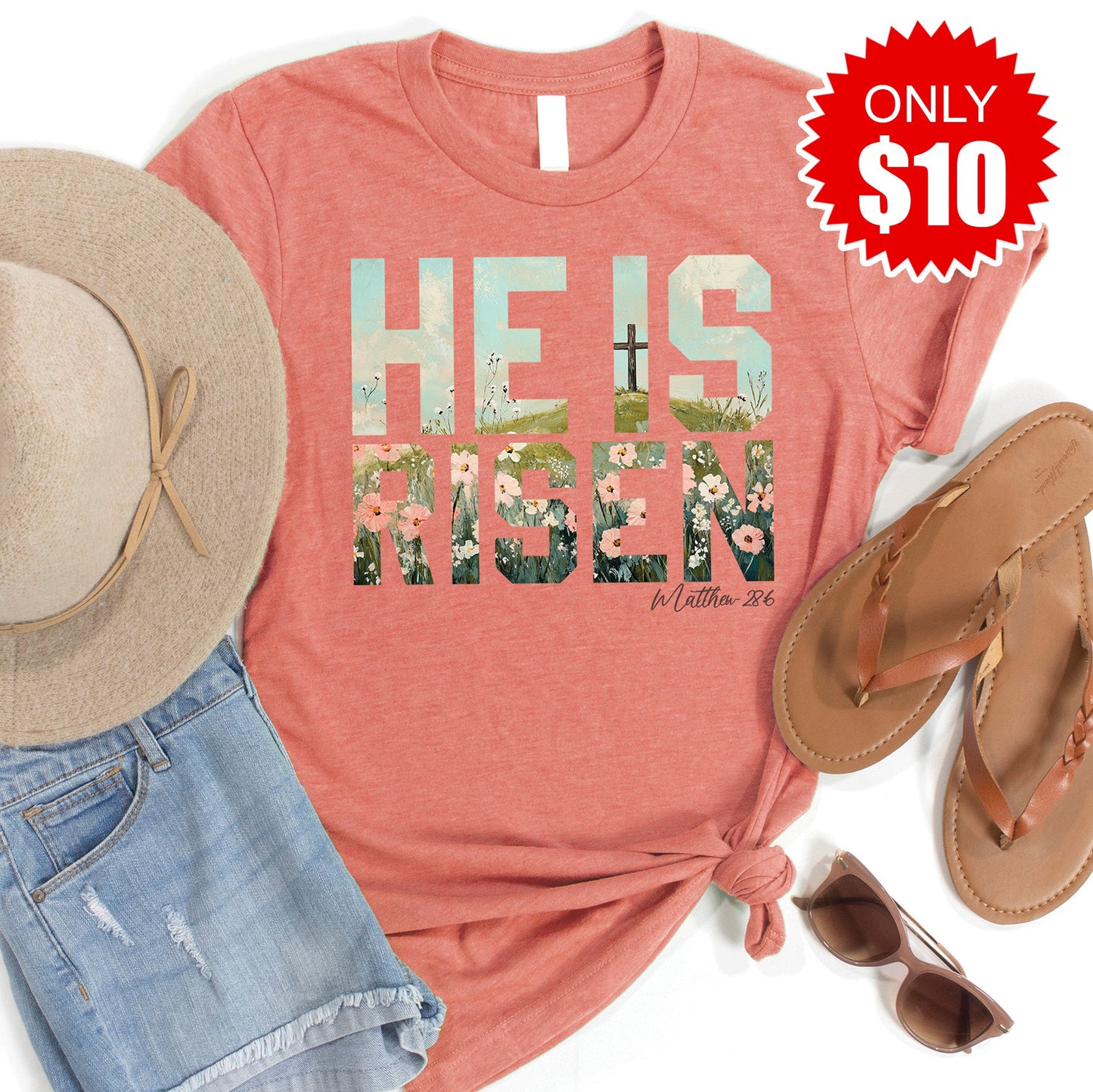 He Is Risen Tee - Heather Papaya - 10