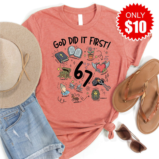 God Did It First Tee - Heather Papaya - 10
