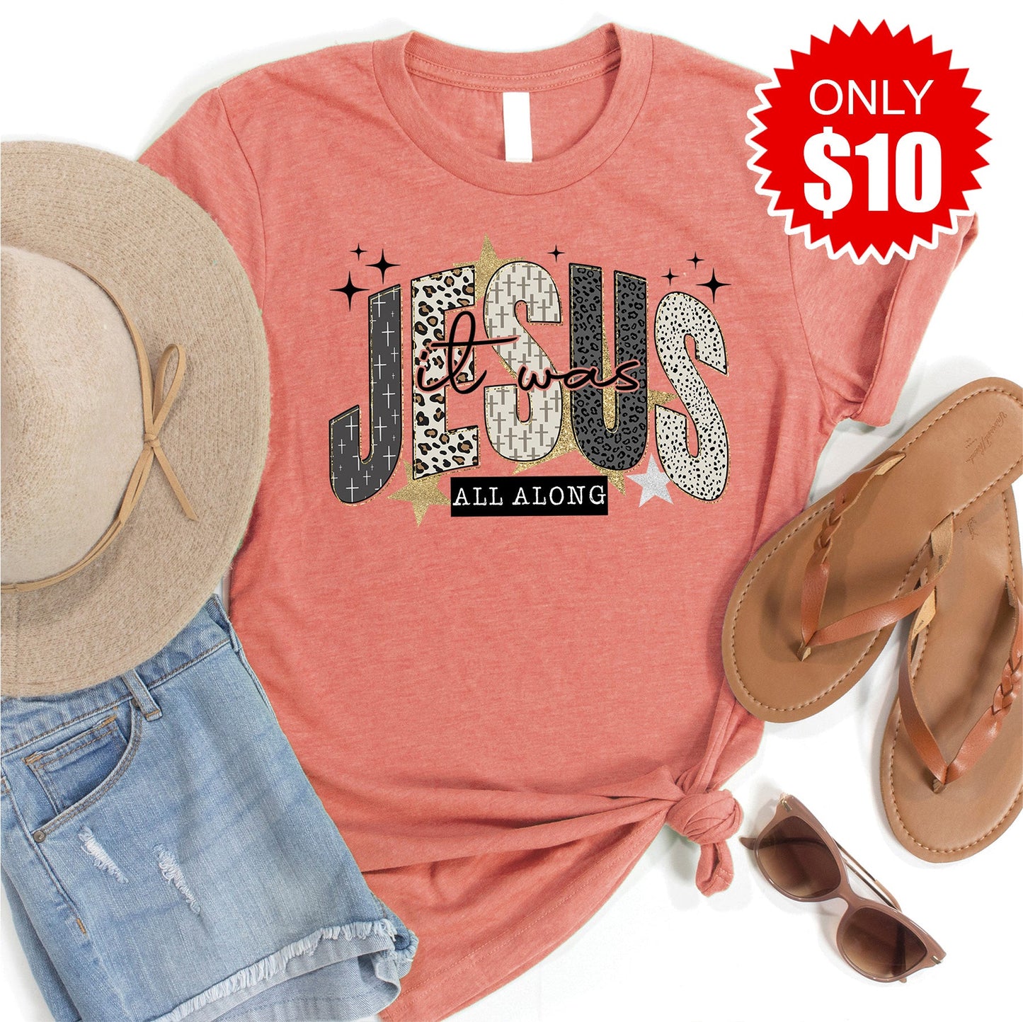 Jesus Tee - Heather Papaya - 10