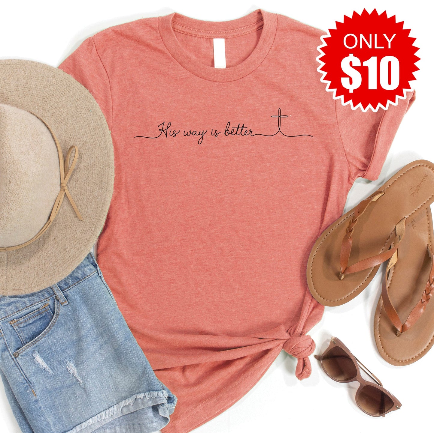 His Way Is Better Tee - Heather Papaya - 10