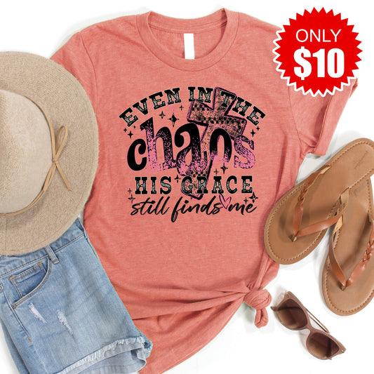 His Grace Still Finds Me Tee - Heather Papaya - 10
