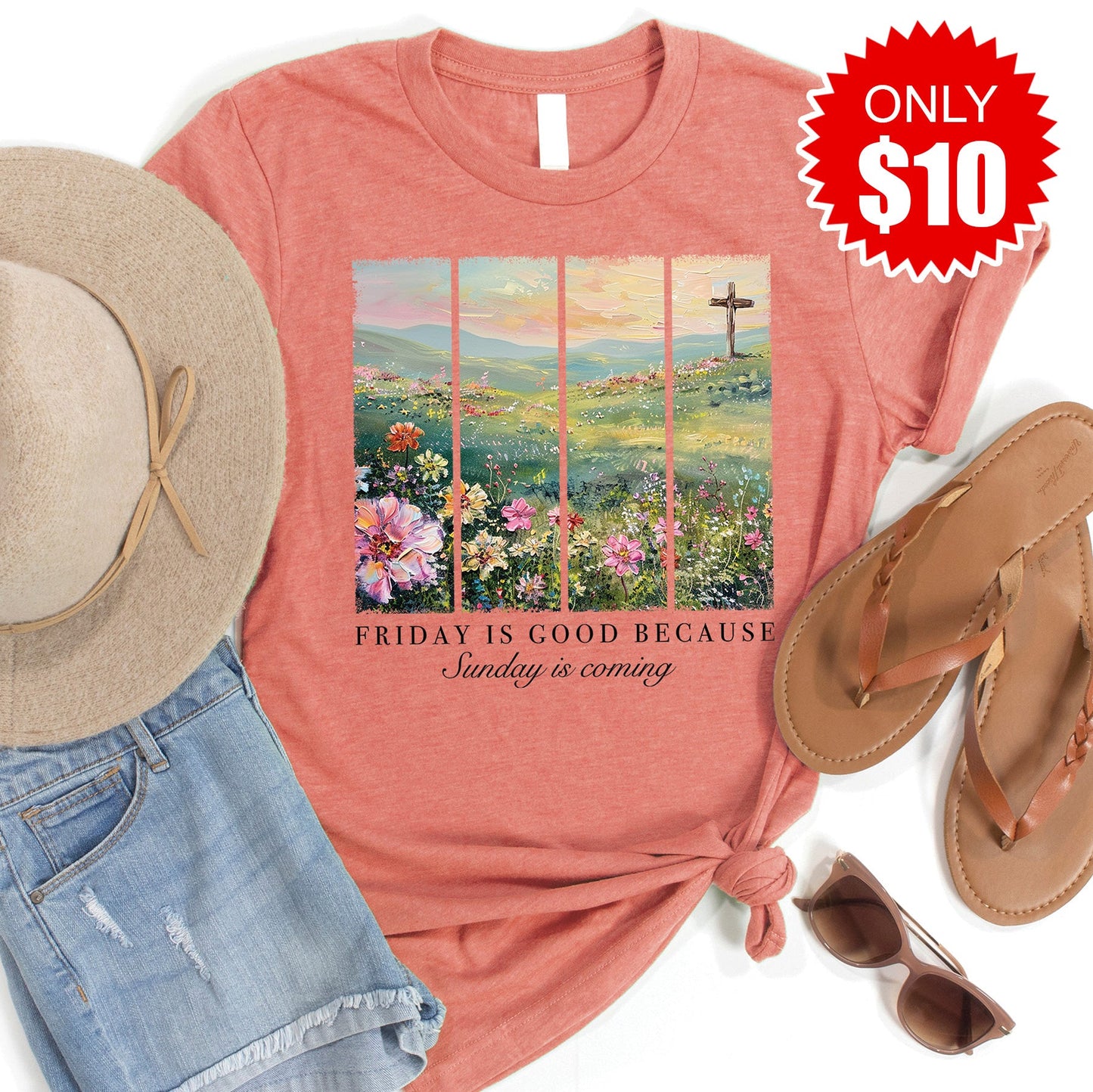 Friday Is Good Tee - Heather Papaya - 10