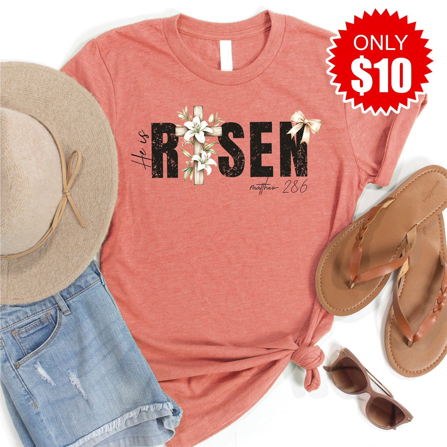 He Is Risen Tee - Heather Papaya - 10