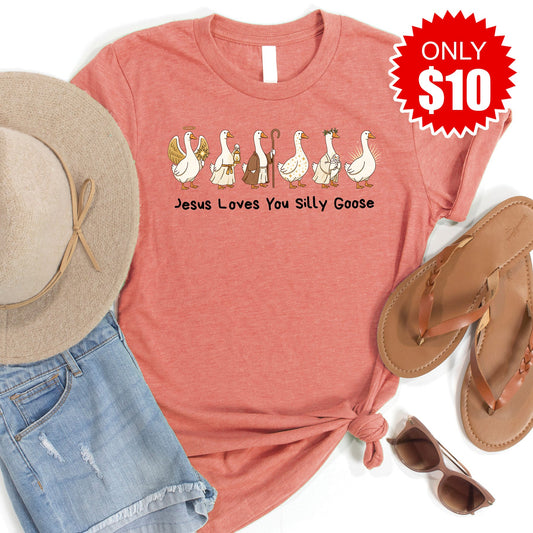 Jesus Loves You Silly Goose Tee - Heather Papaya - 10