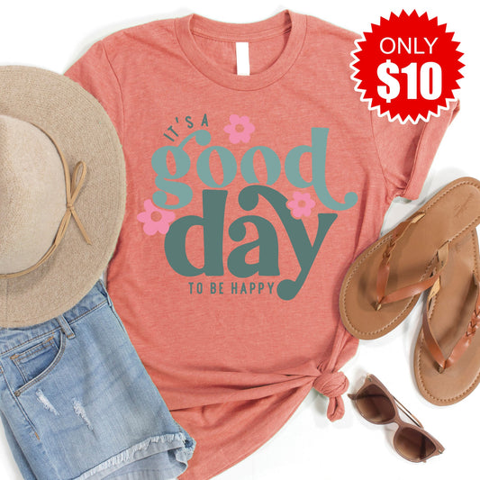 Good Day To Be Happy Tee - Heather Papaya - 10