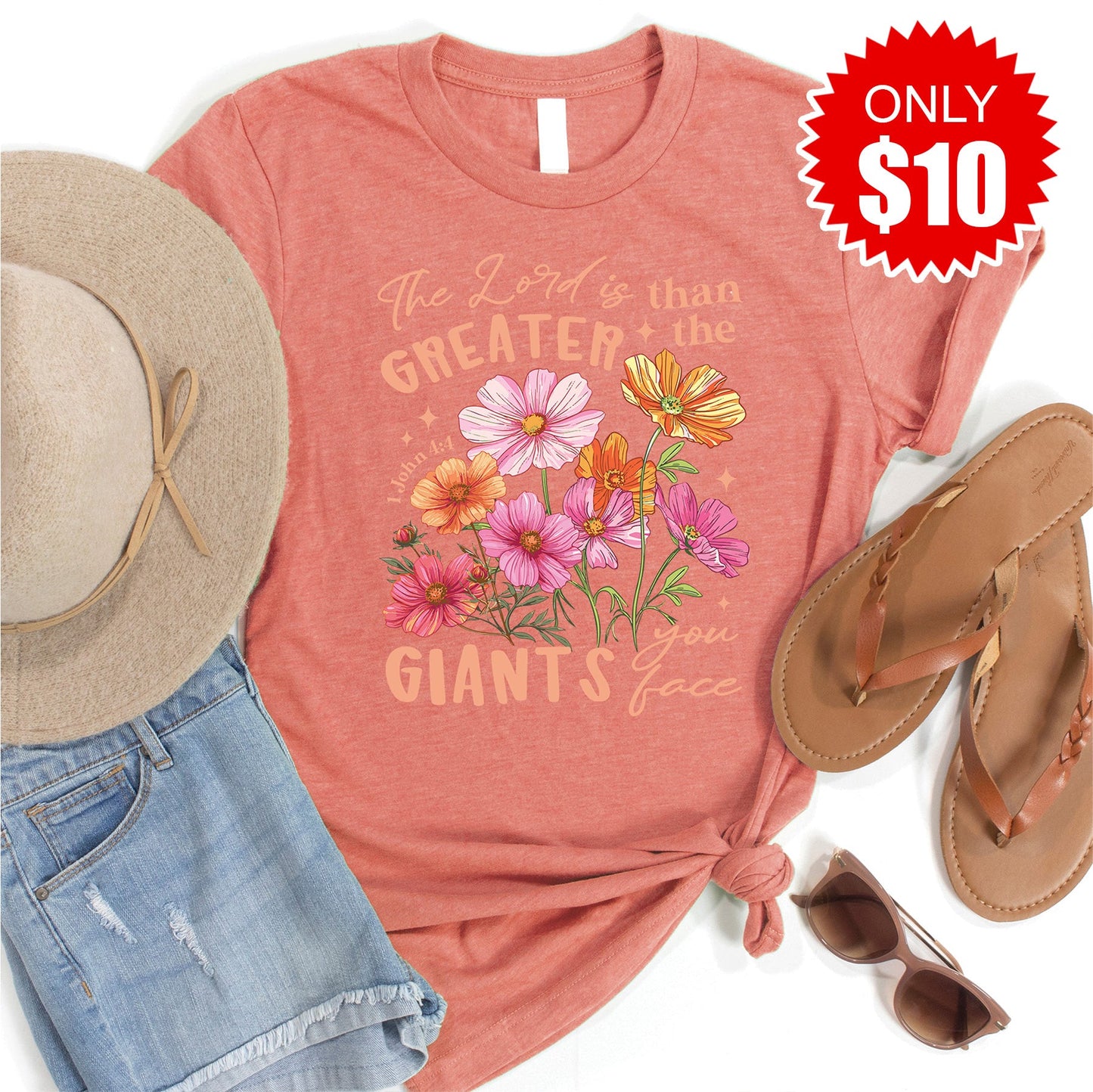 Greater Than The Giants Tee - Heather Papaya - 10