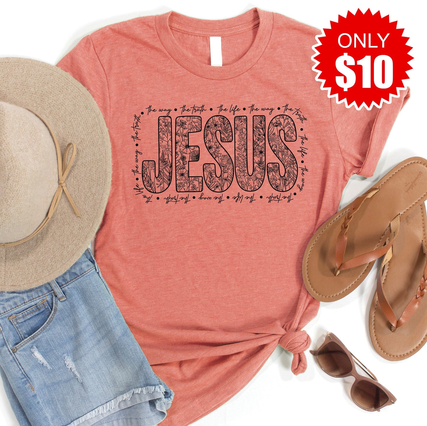 Jesus Tee - Heather Papaya - 10