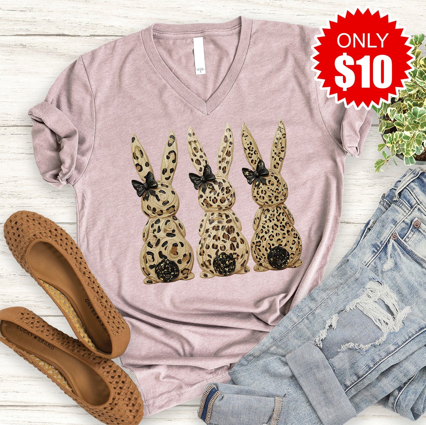 Easter Bunny V-Neck - Heather Pink Gravel - 10