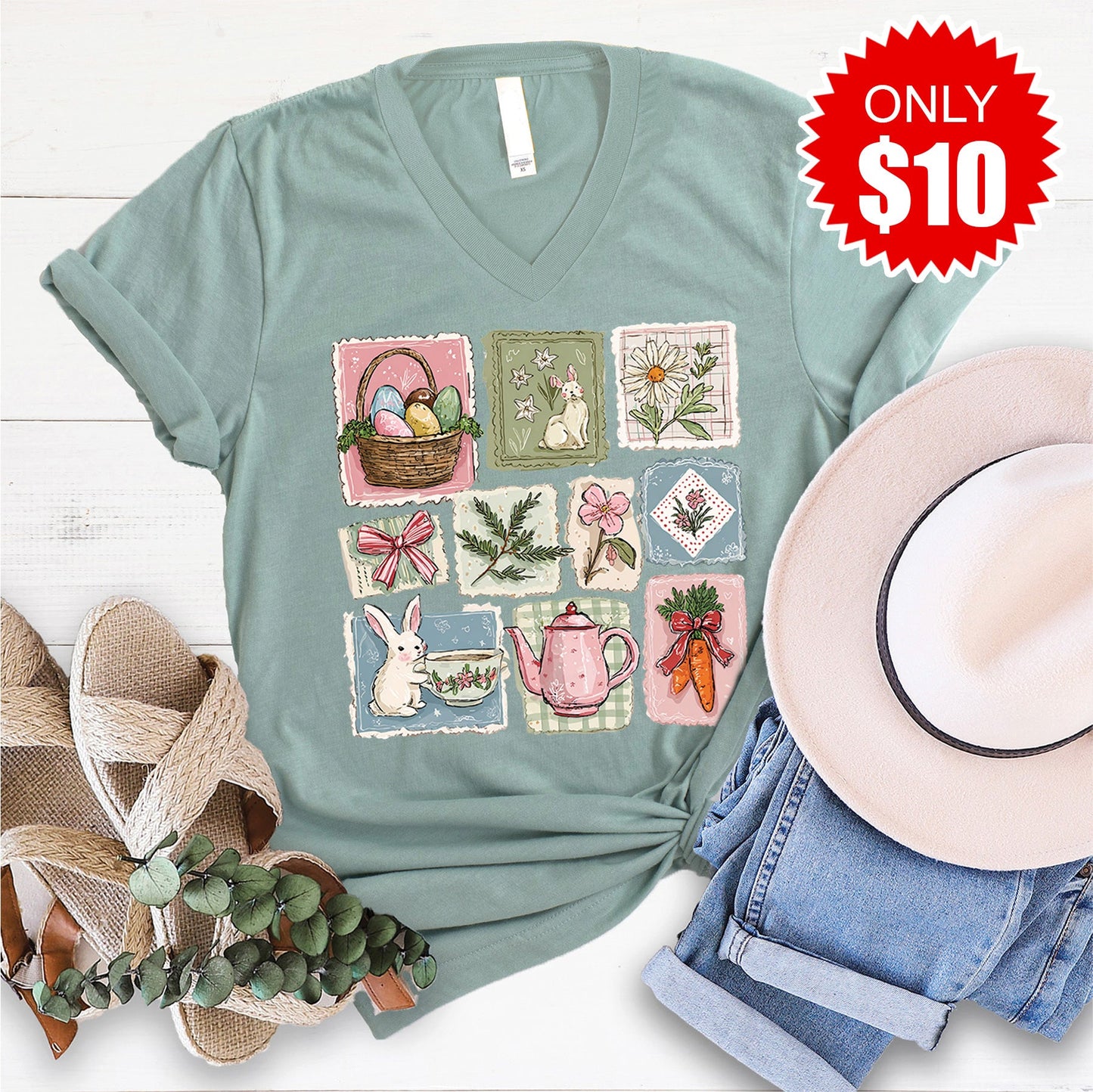 Bunny V-Neck - Heather Sage - 10