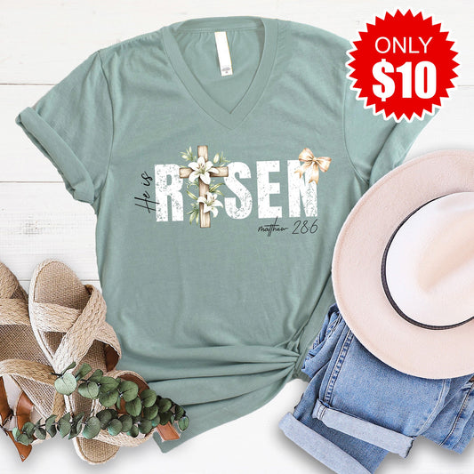 He Is Risen V-Neck - Heather Sage - 10
