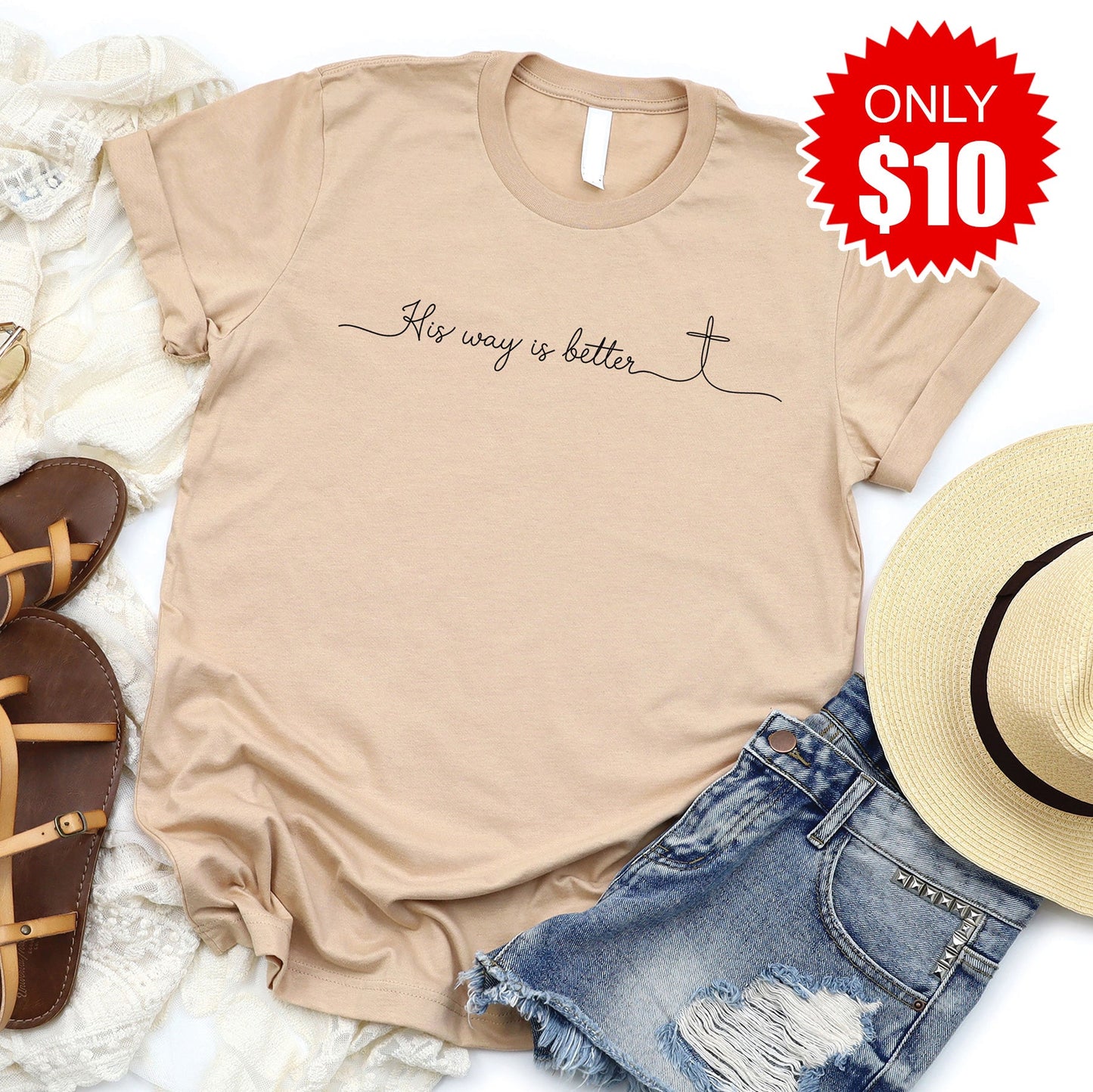 His Way Is Better Tee - Heather Sand Dune - 10