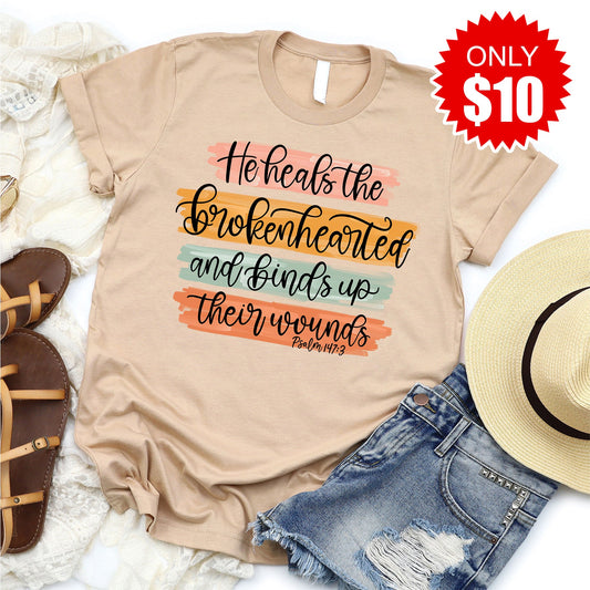 He Heals The Brokenhearted Tee - Heather Sand Dune - 10