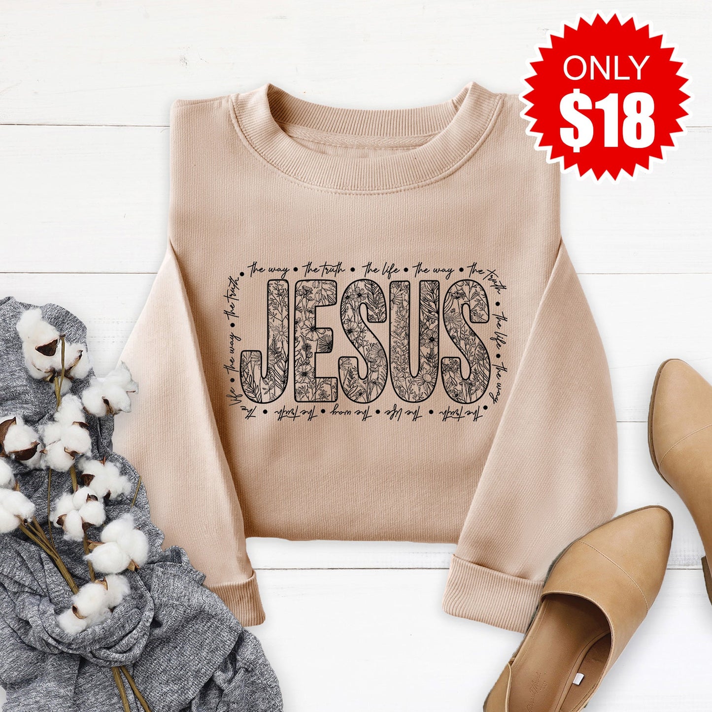 Jesus Sweatshirt - Sand - 18