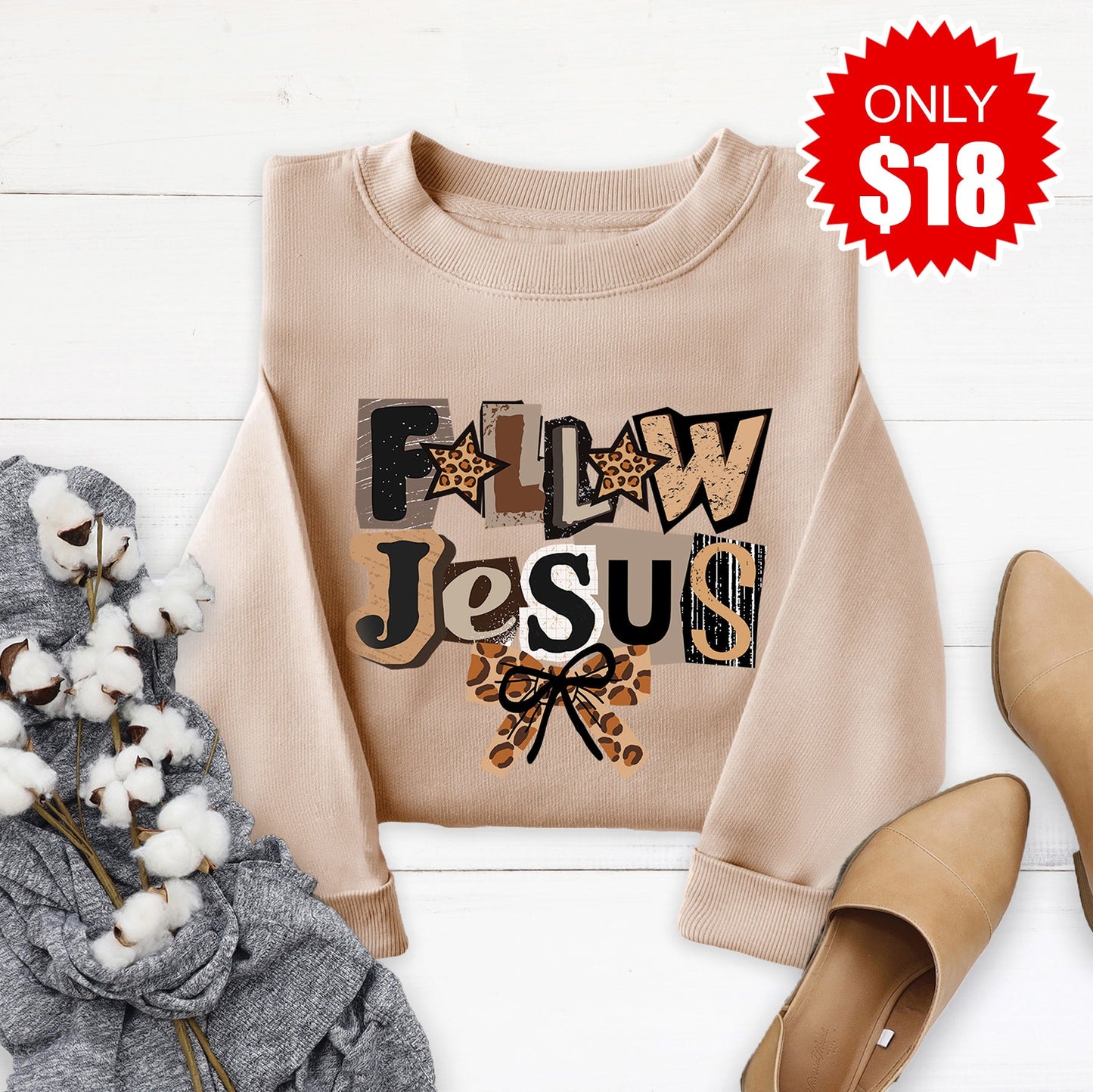 Follow Jesus Sweatshirt - Sand - 18
