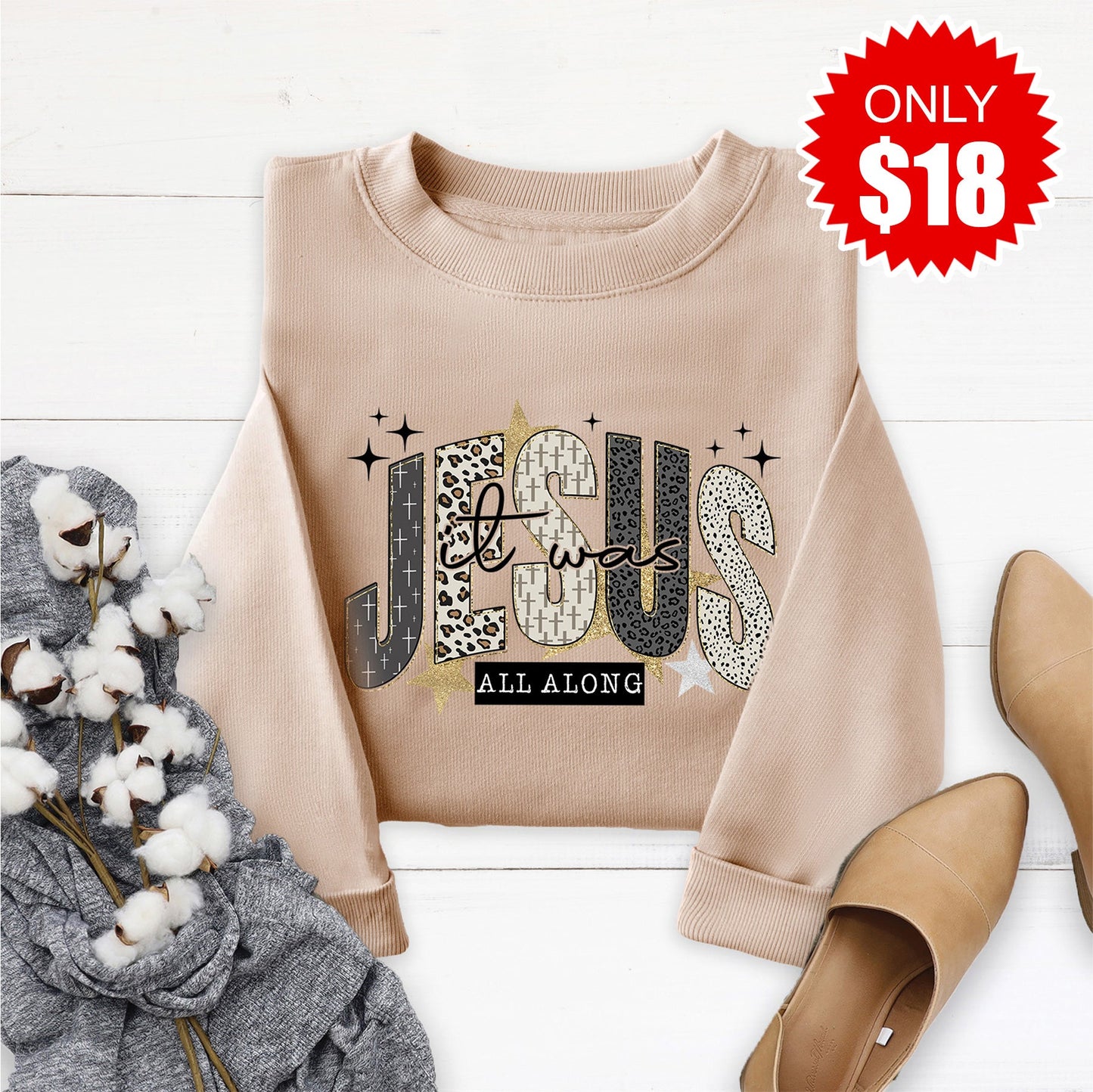 Jesus Sweatshirt - Sand - 18
