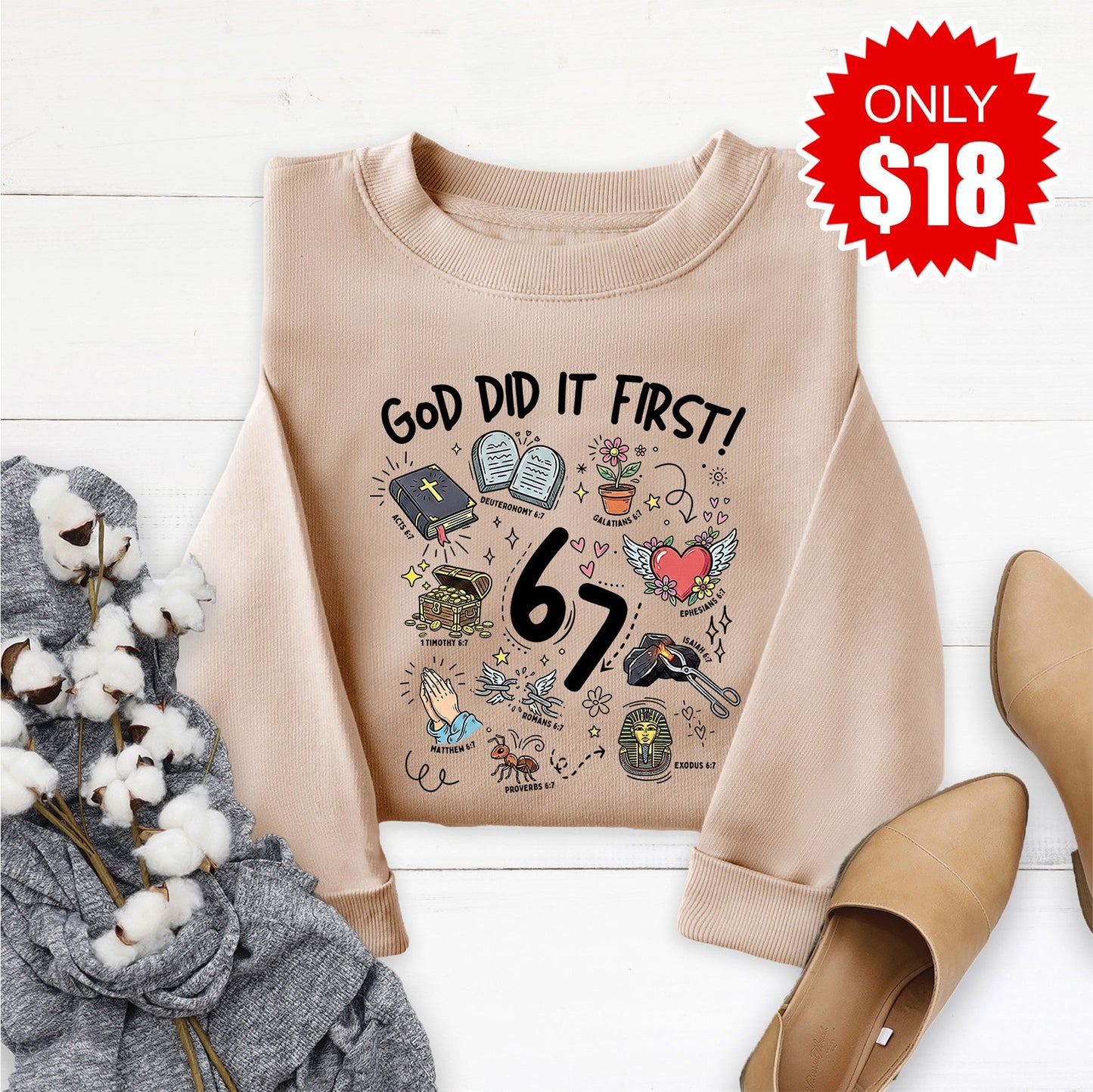 God Did It First Sweatshirt - Sand - 18