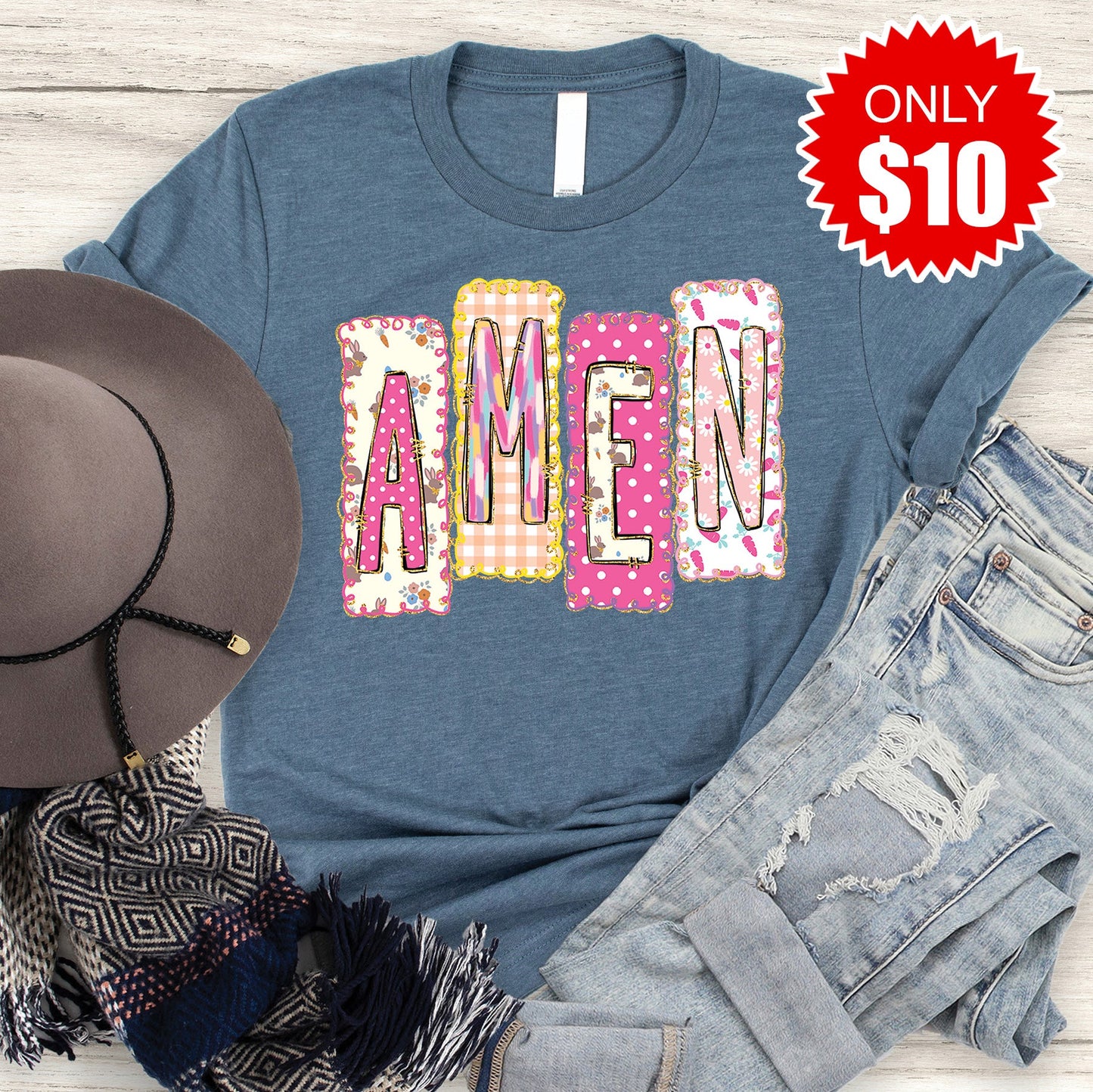 Amen Tee - Heather Slate - 10