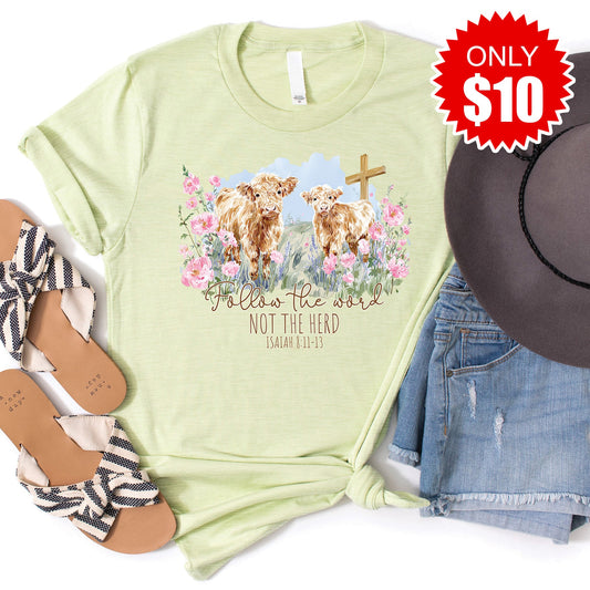 Follow The Word Tee - Heather Light Green - 10