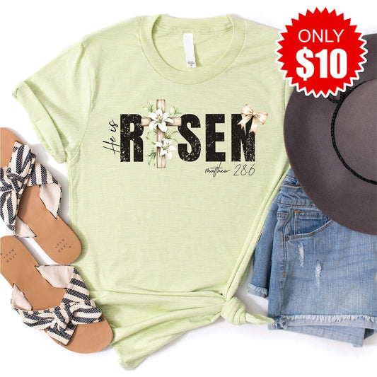 He Is Risen Tee - Heather Light Green - 10