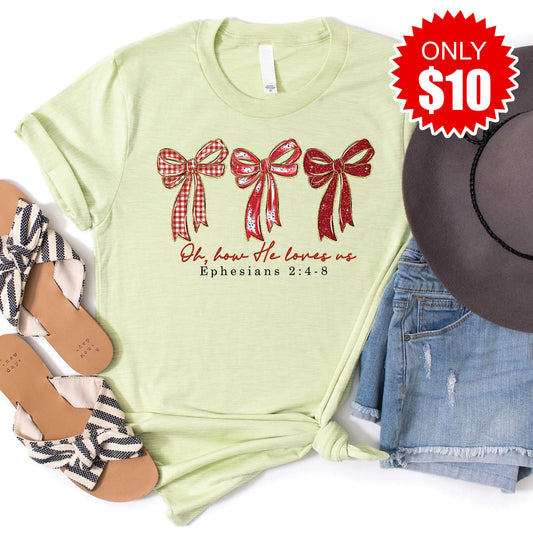 How He Loves Us Tee - Heather Light Green - 10