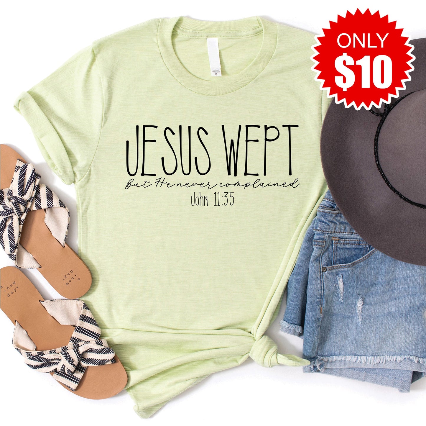 Jesus Wept Tee - Heather Light Green - 10