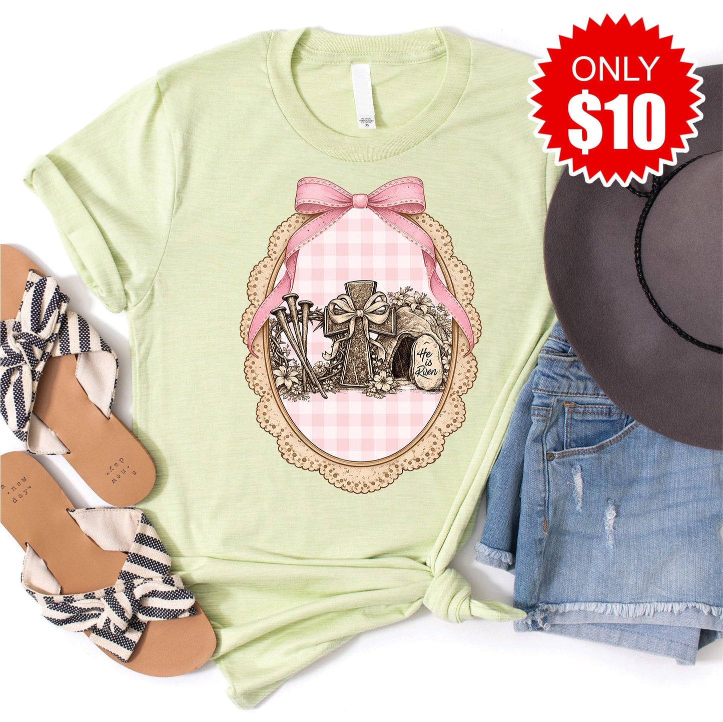 He Is Risen Tee - Heather Light Green - 10