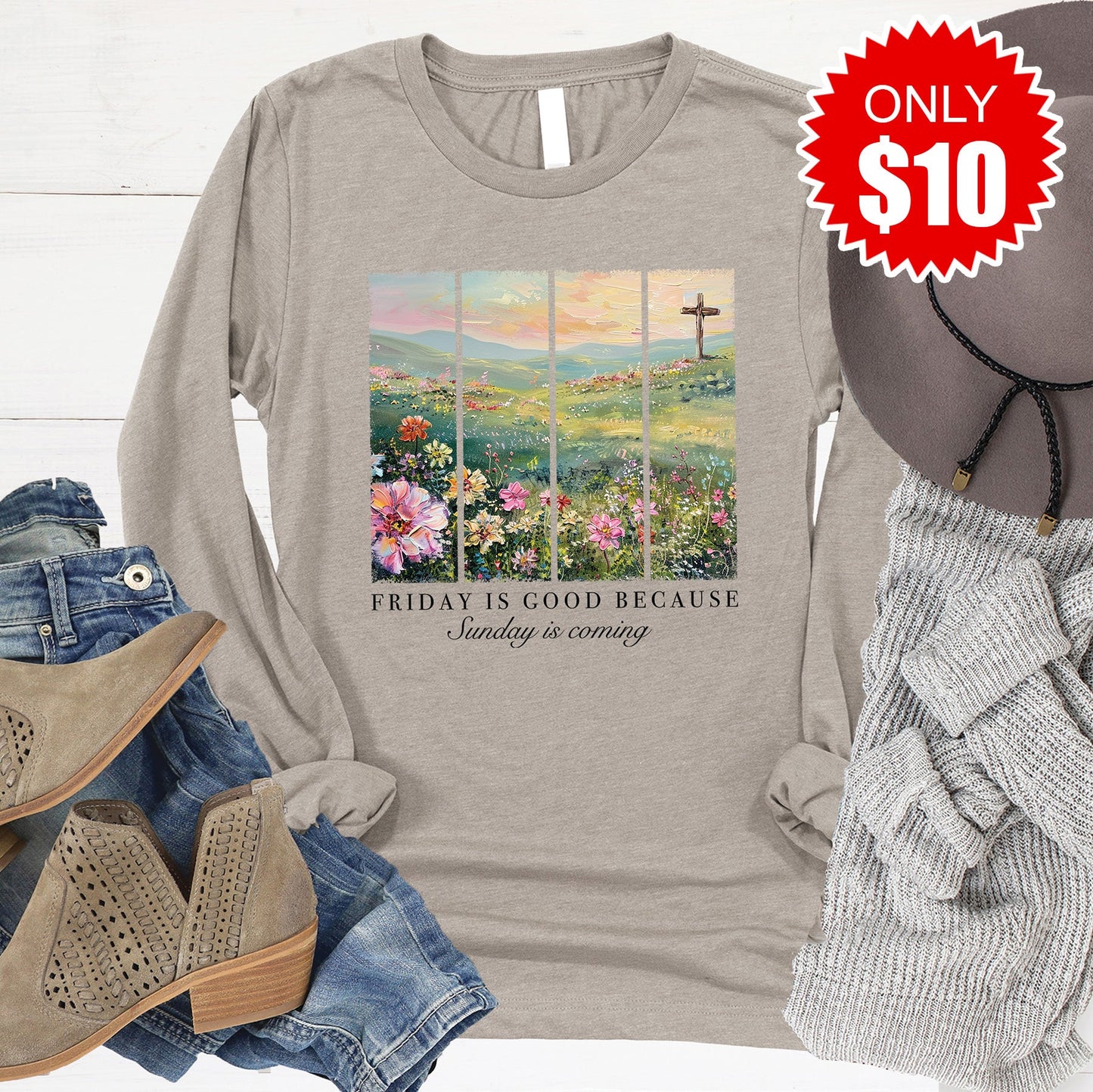 Friday Is Good Long Sleeve - Heather Stone - 10