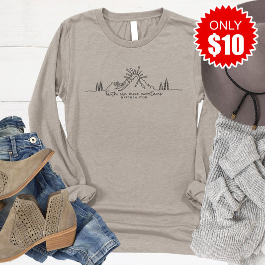 Faith Can Move Mountains Long Sleeve - Heather Stone - 10