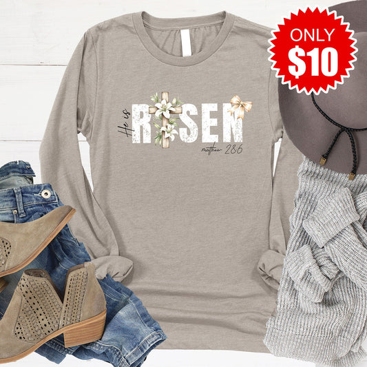 He Is Risen Long Sleeve - Heather Stone - 10