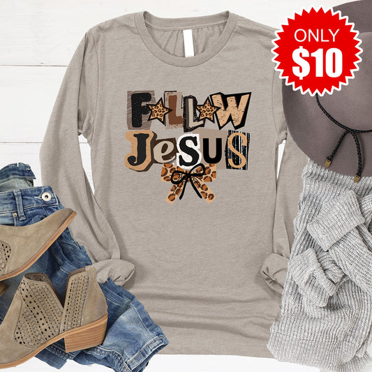 Follow Jesus Long Sleeve - Heather Stone - 10