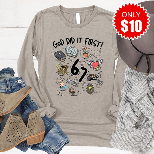 God Did It First Long Sleeve - Heather Stone - 10